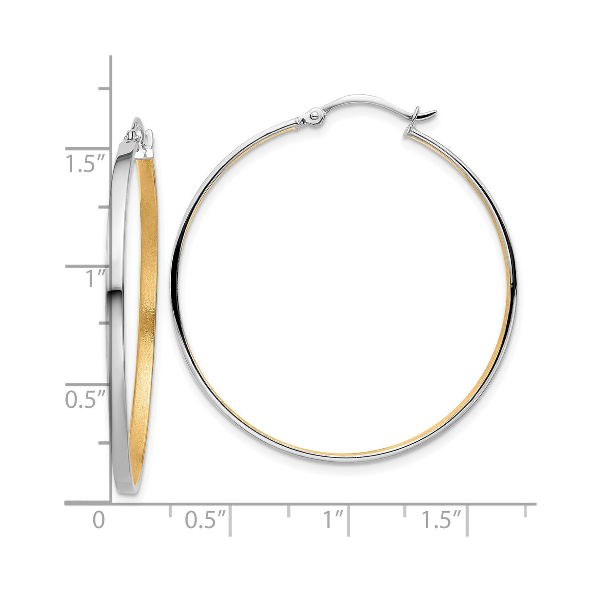14k White Gold Hoop Earrings, Two-Tone Yellow and White Gold, Polished Finish, Lightweight Large Hoops