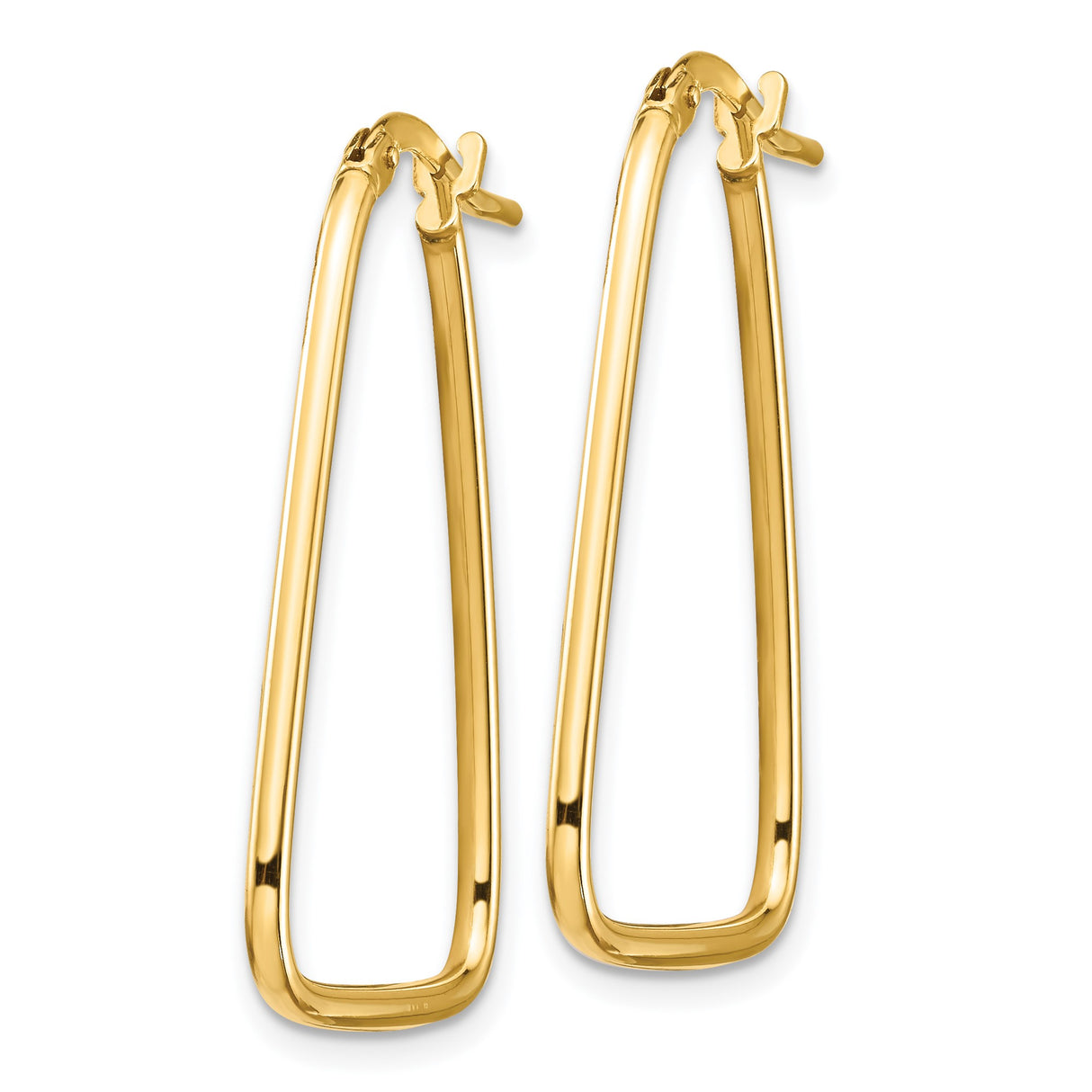 14k Yellow Gold Hoop Earrings, Tapered Triangle Geometric Design, Polished Minimalist Style