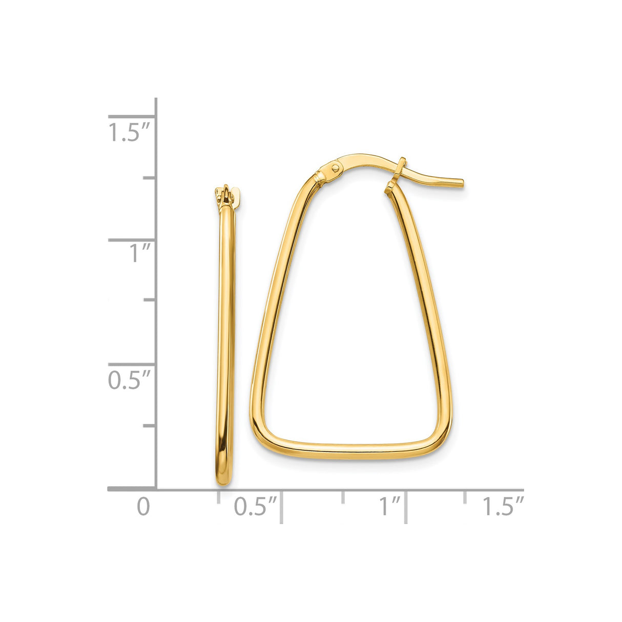 14k Yellow Gold Hoop Earrings, Tapered Triangle Geometric Design, Polished Minimalist Style