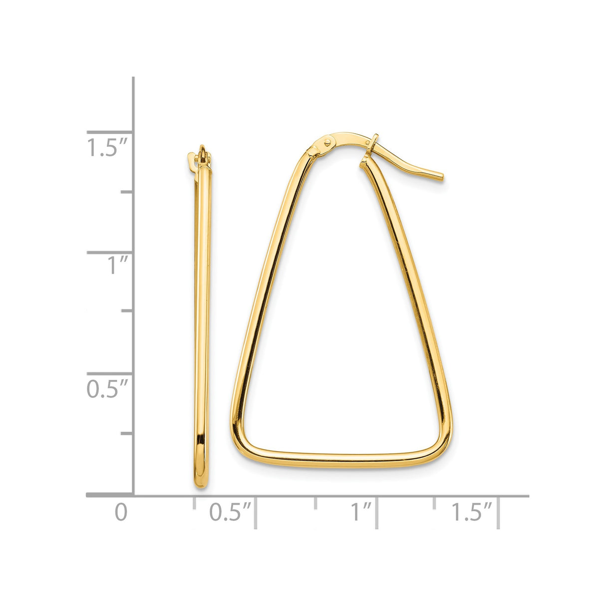 14k Yellow Gold Triangle Hoop Earrings, Geometric Minimalist Design for Women
