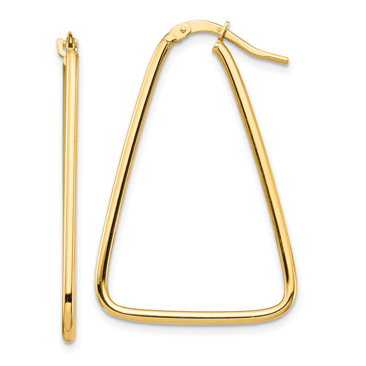 14k Yellow Gold Triangle Hoop Earrings, Geometric Minimalist Design for Women