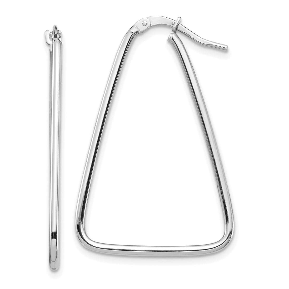 14k White Gold Triangle Hoop Earrings, Sleek Geometric Minimalist Design for Women
