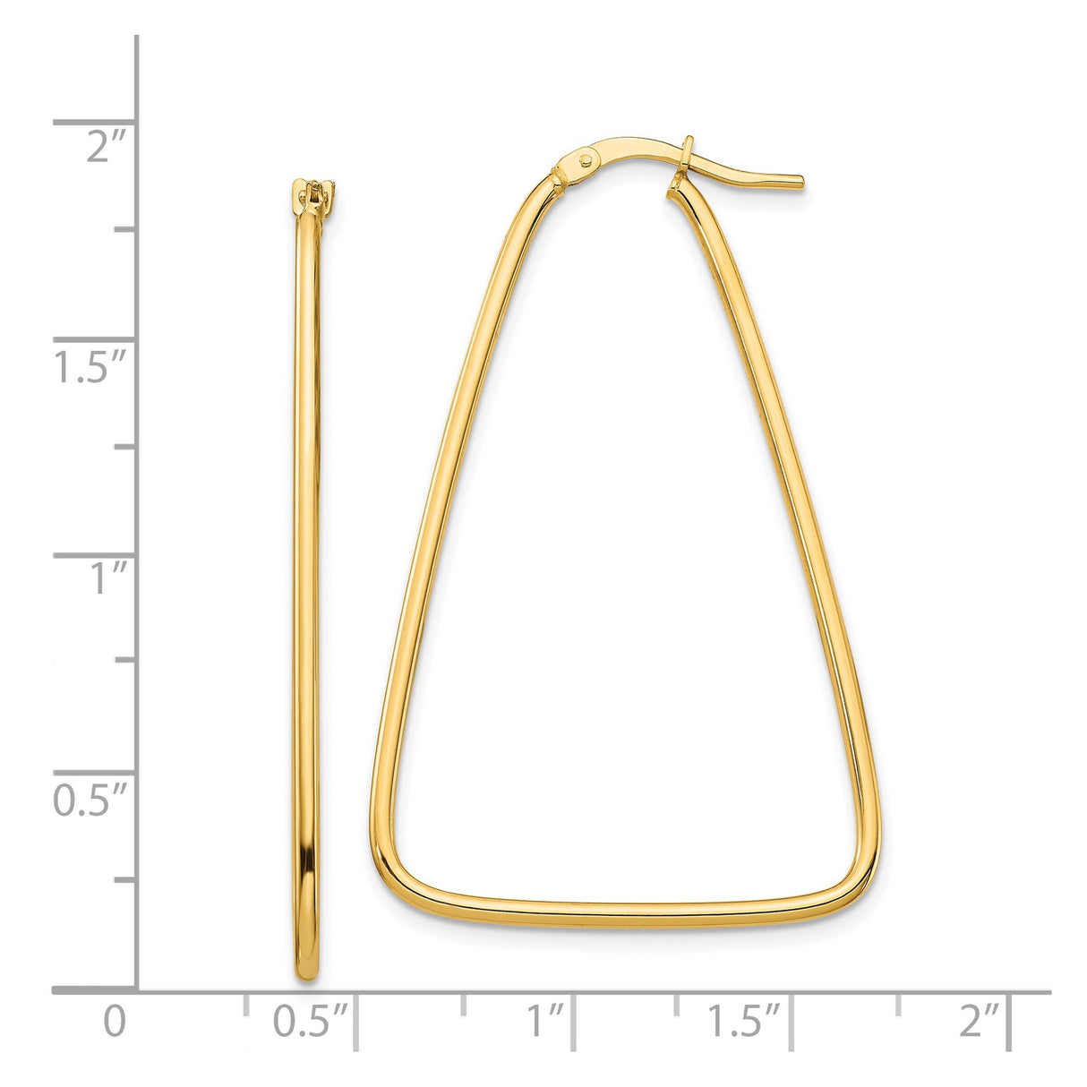 14k Yellow Gold Triangle Hoop Earrings, Geometric Minimalist Design for Women