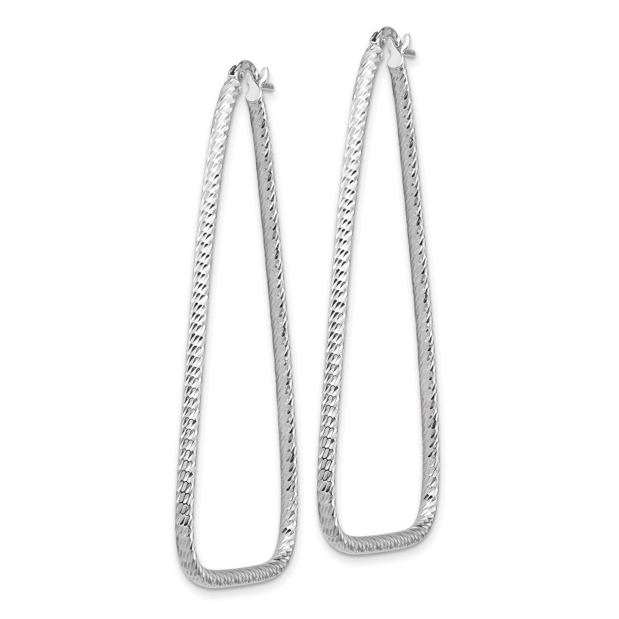 14k White Gold Teardrop Hoop Earrings, Textured Geometric Design, Minimalist Style for Women