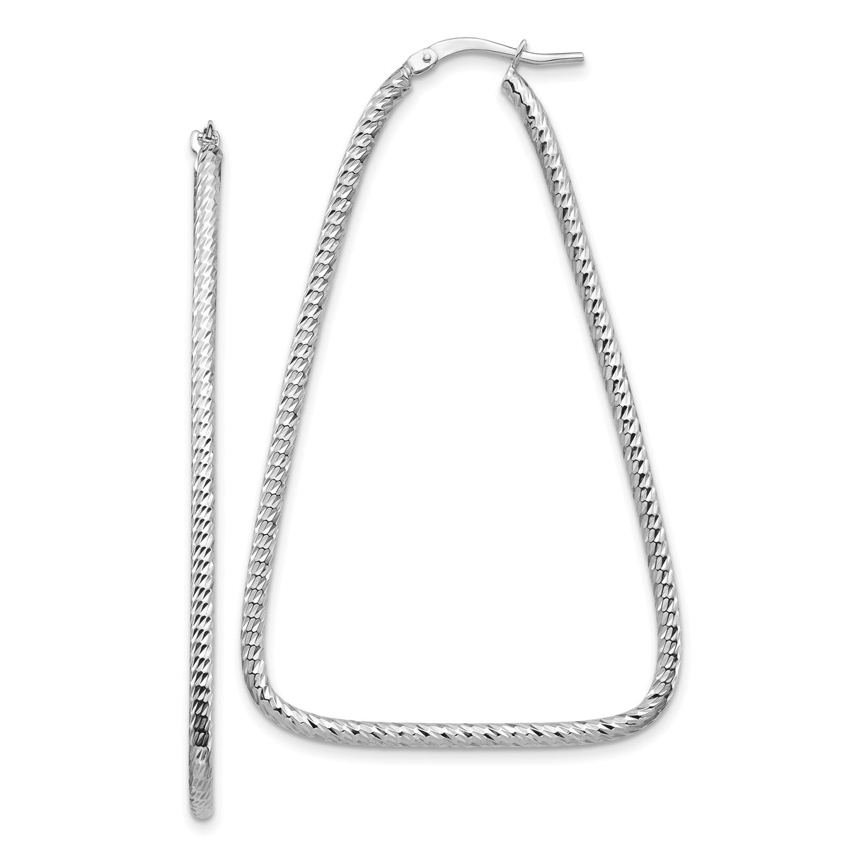 14k White Gold Teardrop Hoop Earrings, Textured Geometric Design, Minimalist Style for Women