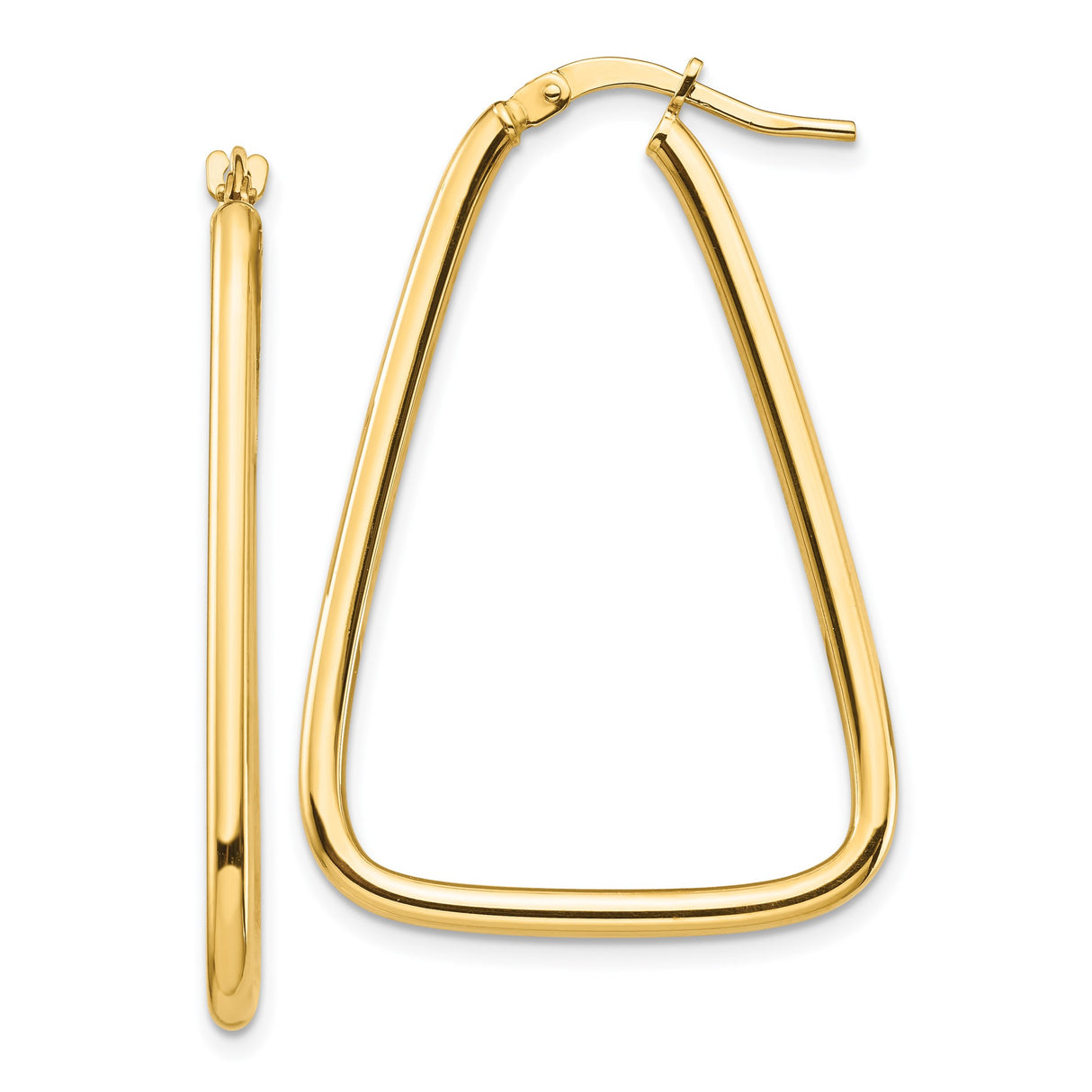 14k Yellow Gold Tapered Triangle Hoop Earrings, Sleek Geometric Minimalist Design for Women