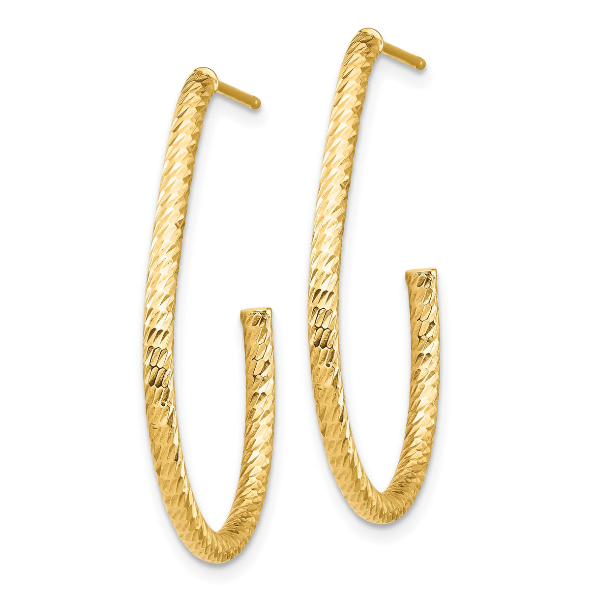 14k Yellow Gold Hoop Earrings, Textured Diamond Cut Finish, Medium Size, Lightweight Jewelry