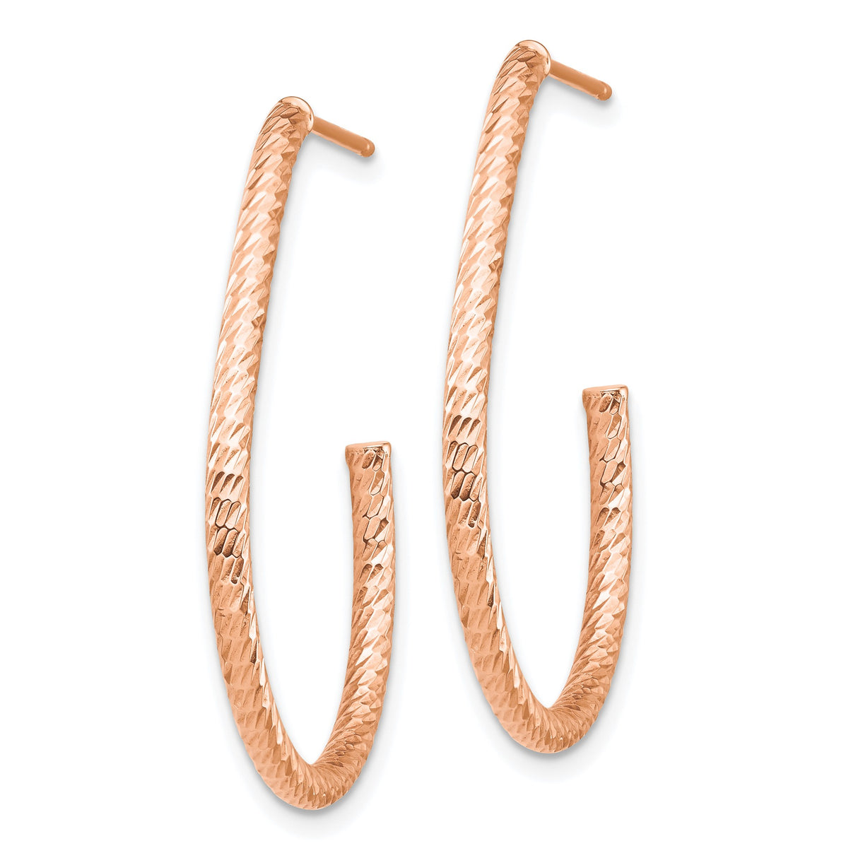 14k Rose Gold Hoop Earrings with Hammered Texture, Lightweight Modern Design for Women