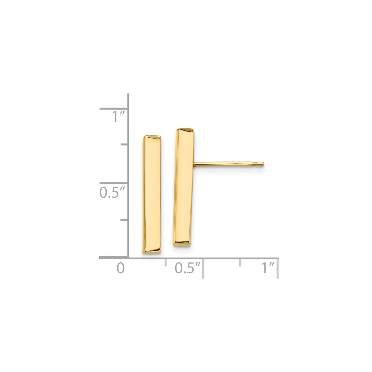 14k Yellow Gold Bar Stud Earrings, Sleek Vertical Minimalist Design for Women