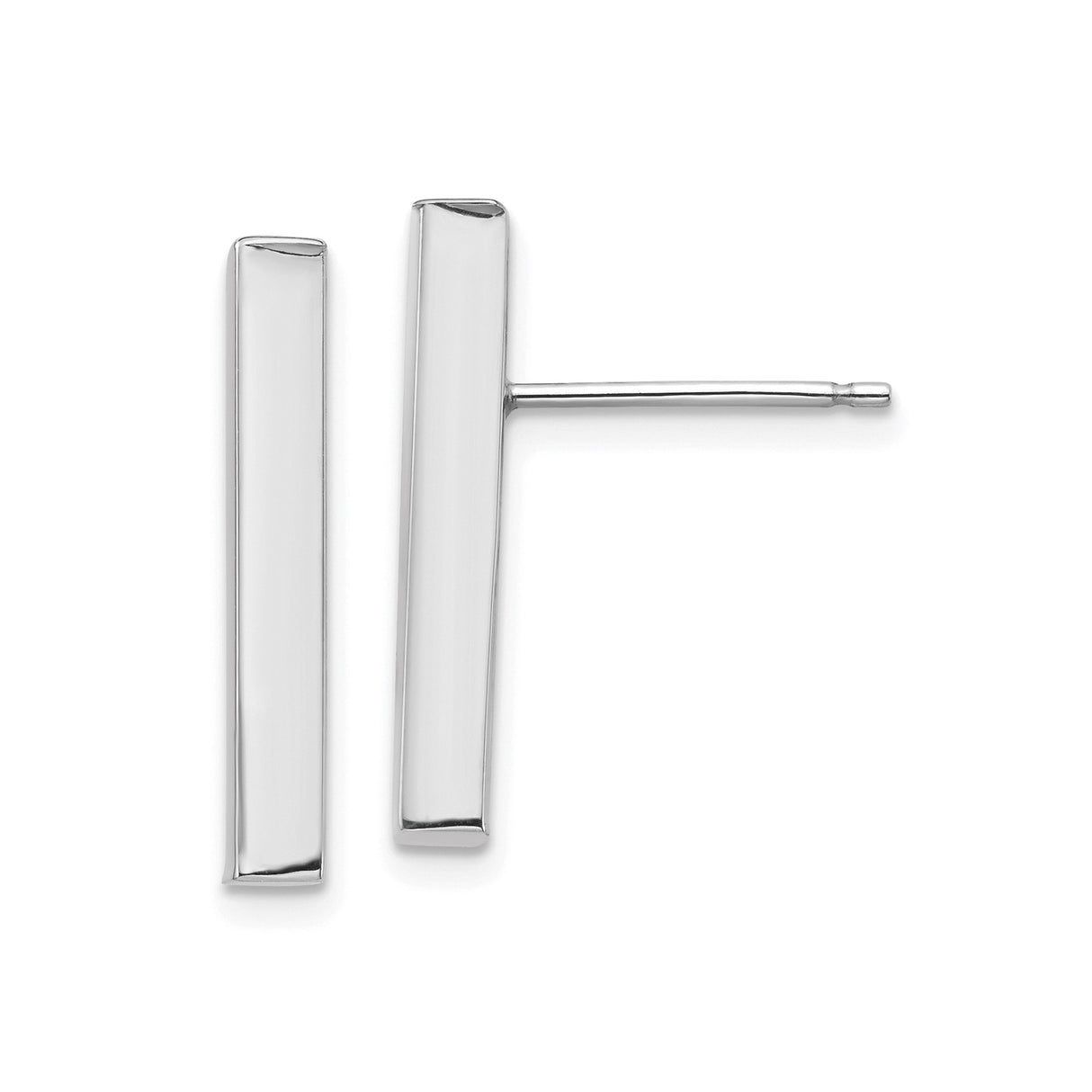 14k White Gold Bar Stud Earrings, Minimalist Rectangle Geometric Design for Women
