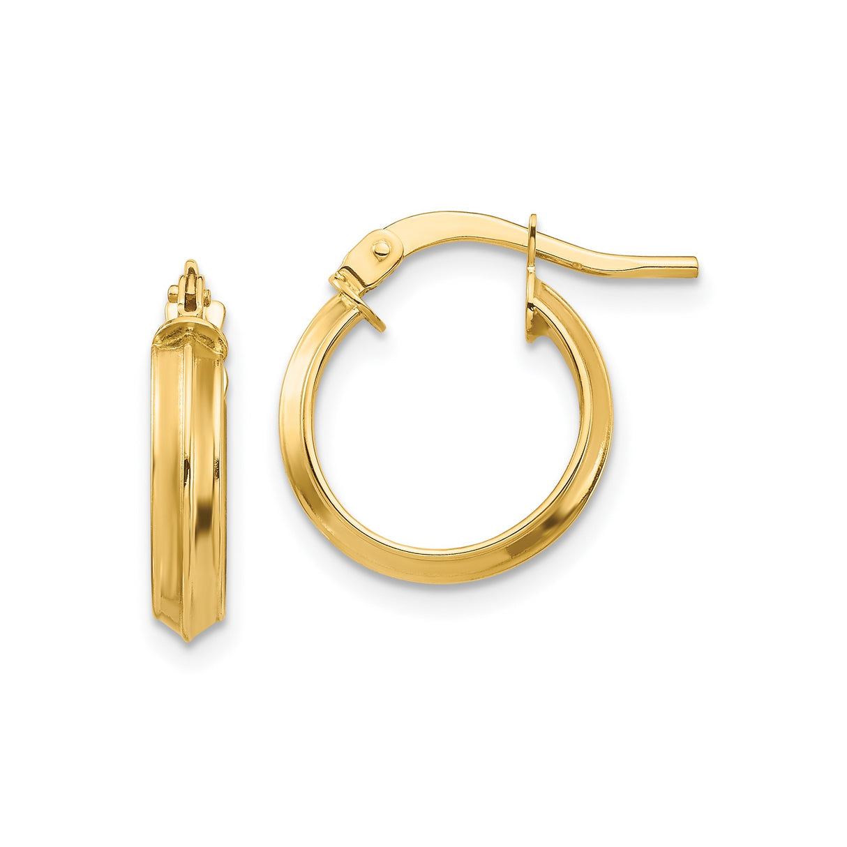 14k Yellow Gold Hoop Earrings, Beveled Edge Design with High Polish Finish, Lightweight Classic Style