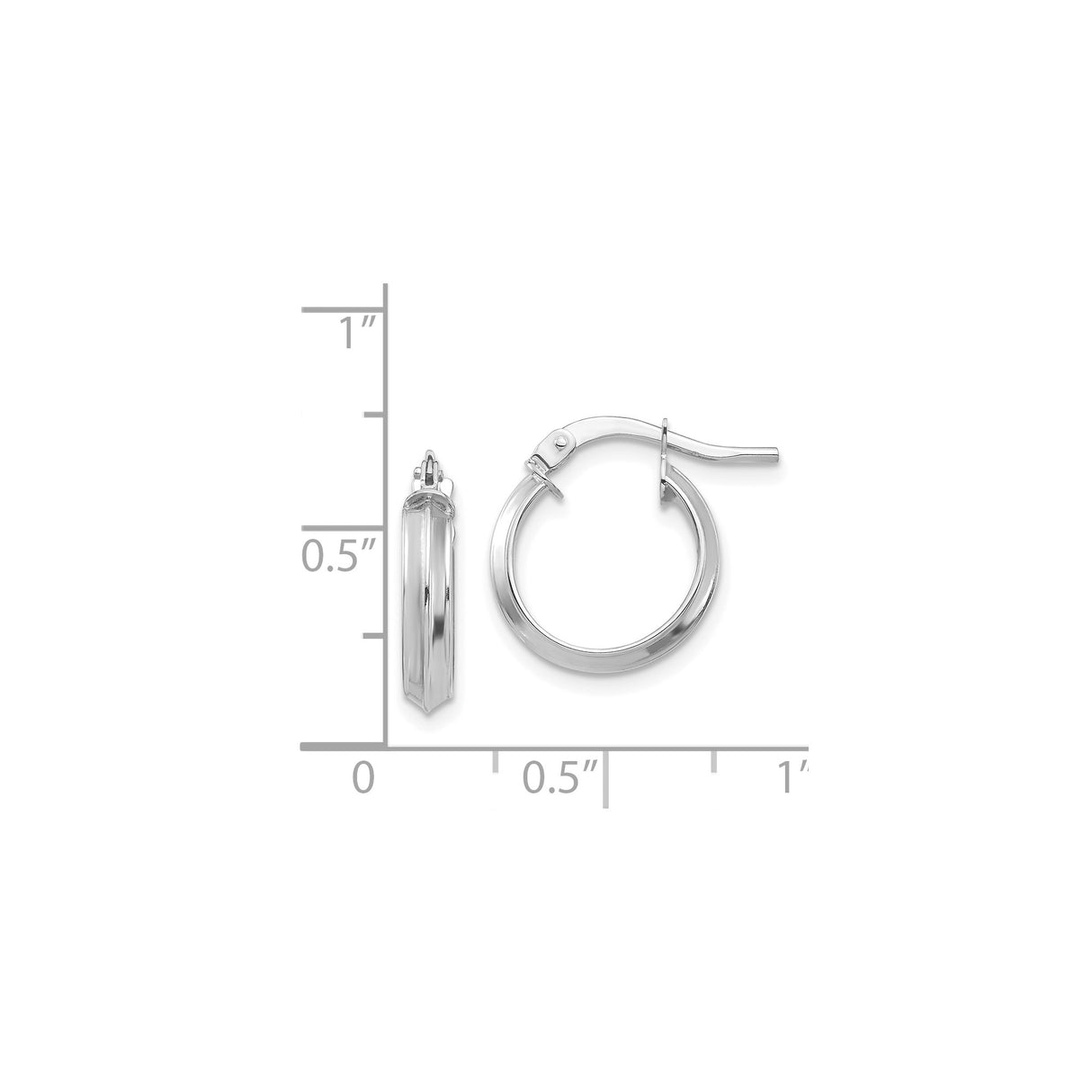 14k White Gold Hoop Earrings, Classic Round Beveled Edge Lightweight Design for Women
