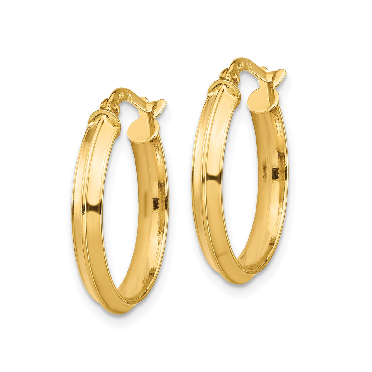 14k Yellow Gold Hoop Earrings, Faceted Edge Polished Design, Minimalist Style for Women