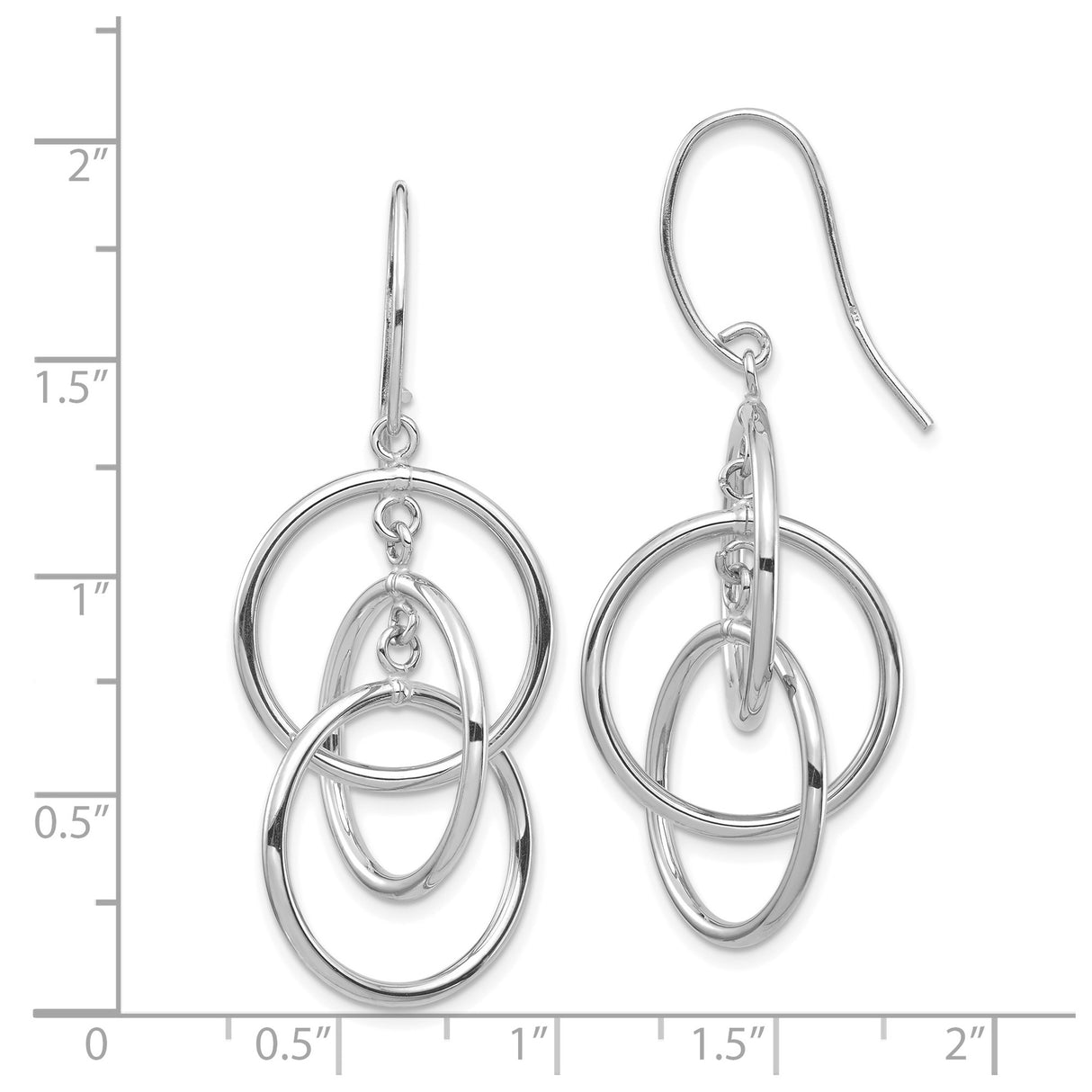 14k White Gold Dangle Earrings with Interlocking Oval and Round Hoops, Modern Minimalist Design