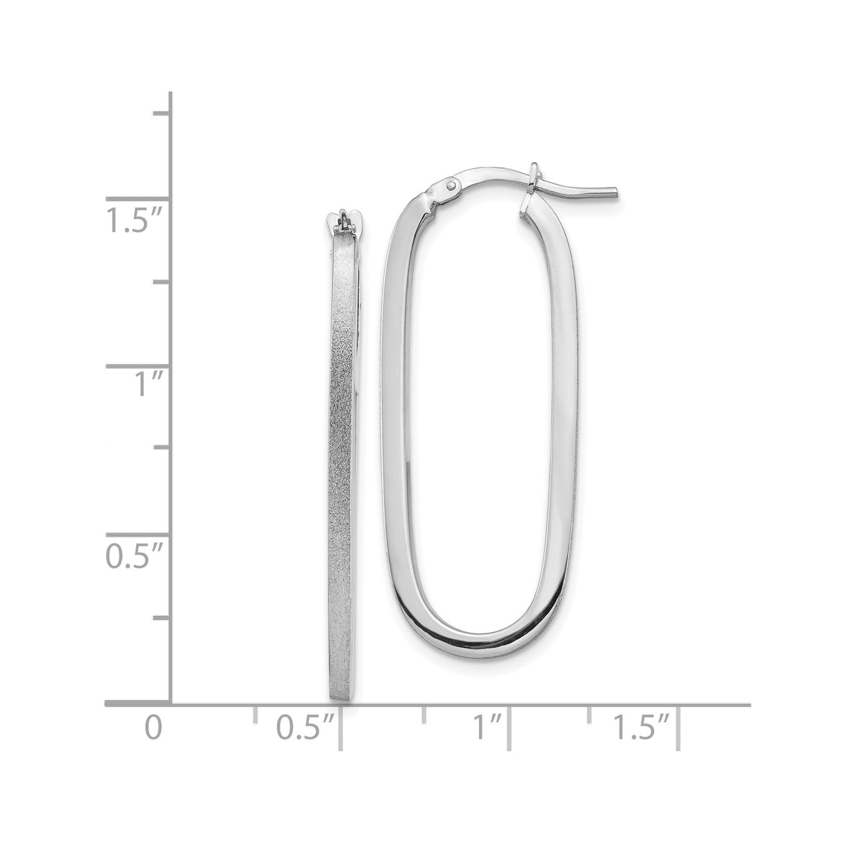 14k White Gold Oval Hoop Earrings with Polished and Textured Finish, Sleek Modern Design
