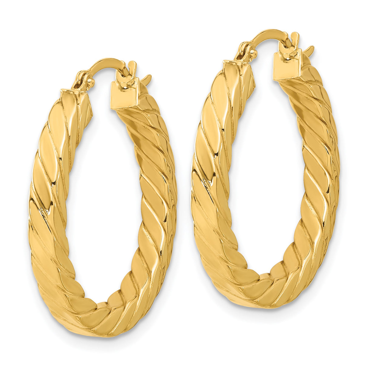 14k Yellow Gold Hoop Earrings with Twisted Rope Texture, Polished Fashion Hoops for Women