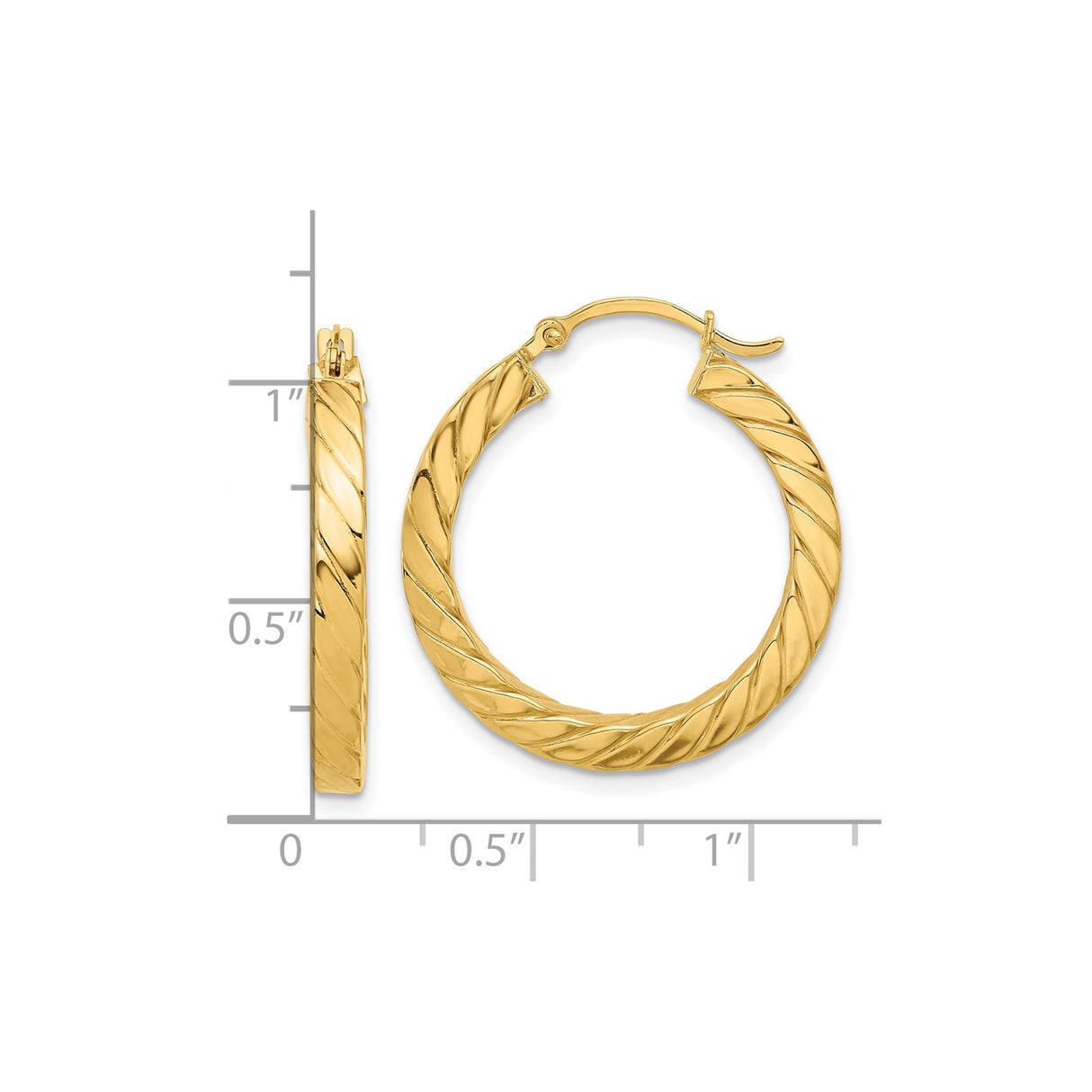 14k Yellow Gold Hoop Earrings with Twisted Rope Texture, Polished Fashion Hoops for Women
