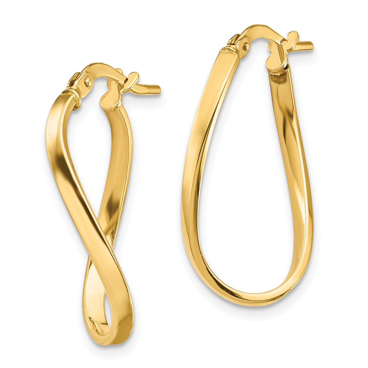 14k Yellow Gold Twisted Hoop Earrings, Polished Teardrop Design, Lightweight Everyday Style