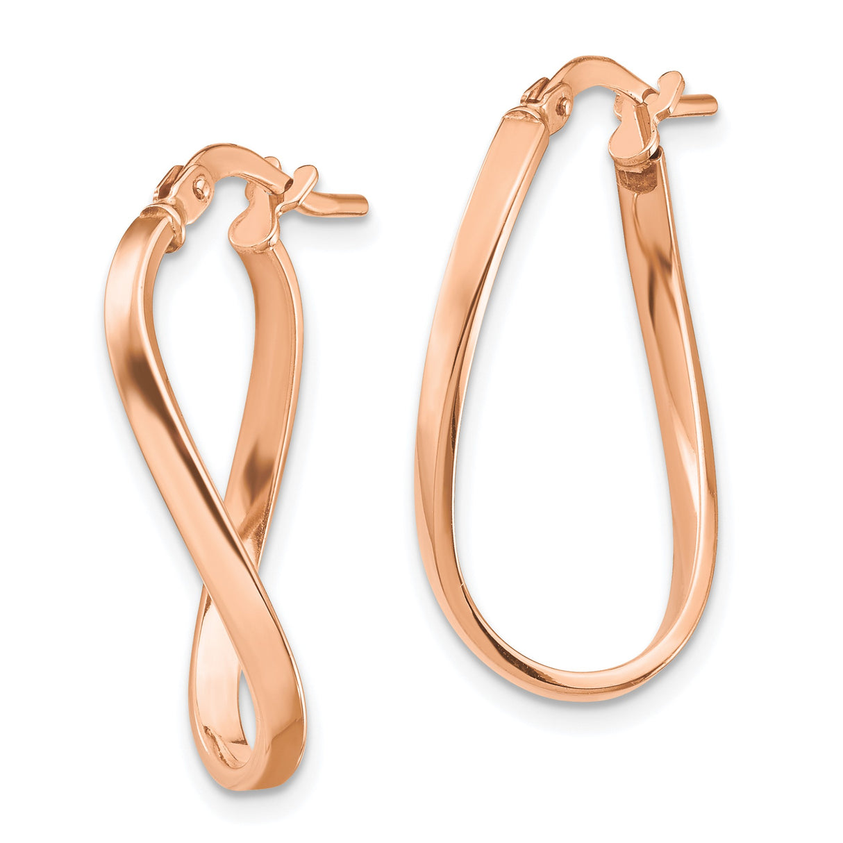 14k Rose Gold Twisted Teardrop Hoop Earrings, Minimalist Lightweight Design for Women
