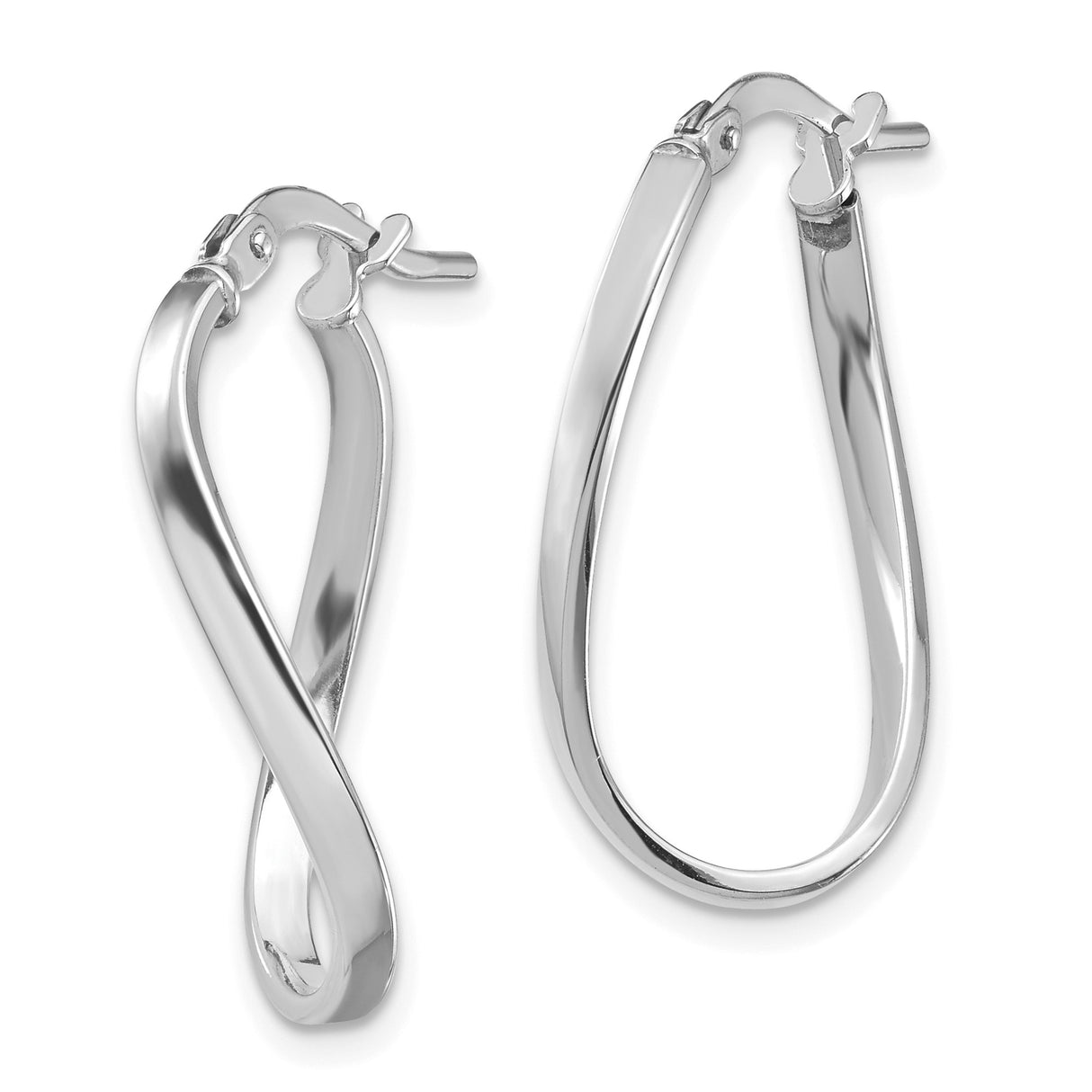14k White Gold Twisted Hoop Earrings, Lightweight Teardrop Infinity Design, High Polish Finish
