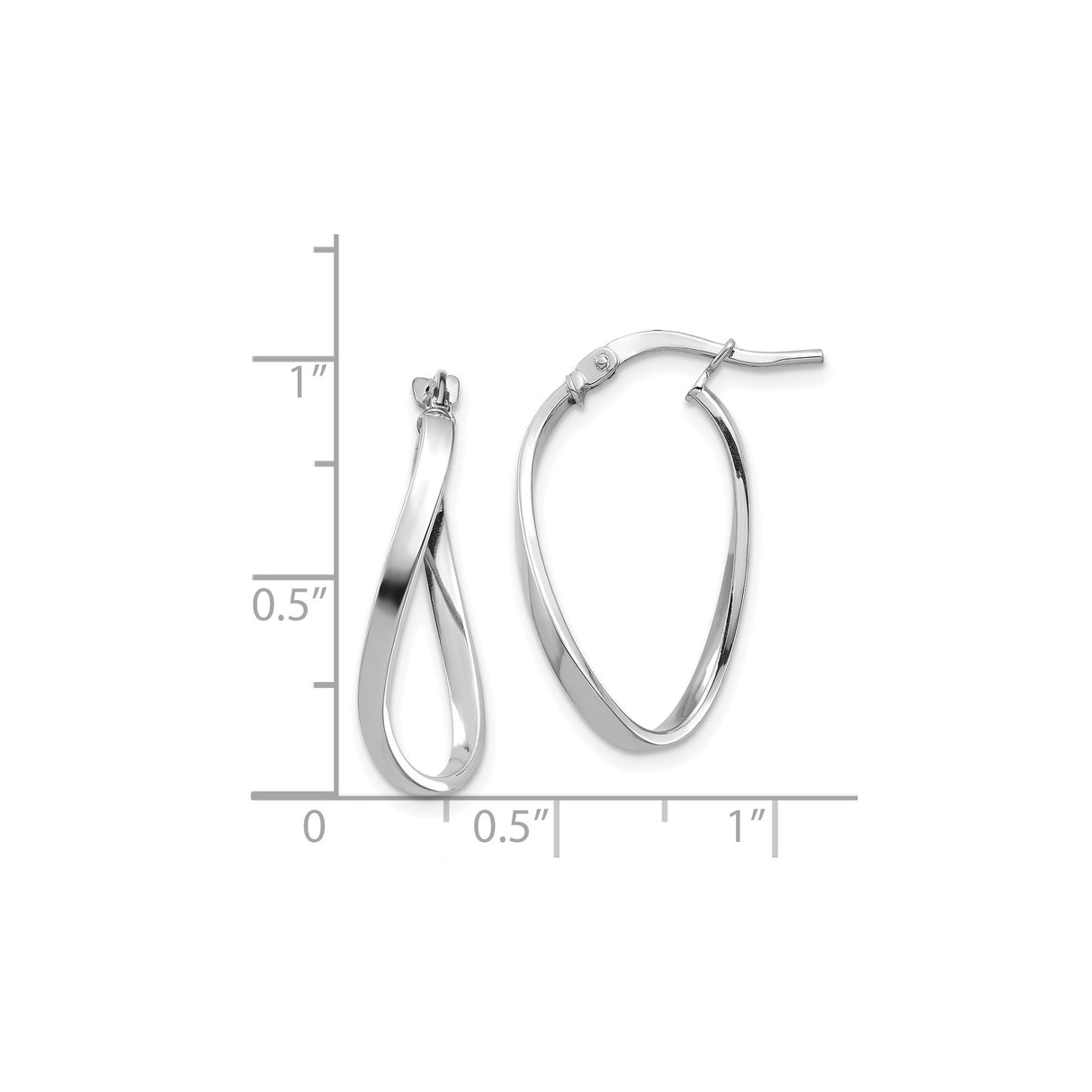 14k White Gold Twisted Hoop Earrings, Lightweight Teardrop Infinity Design, High Polish Finish