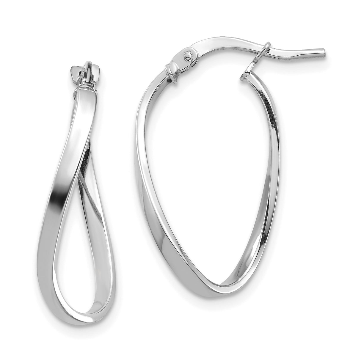 14k White Gold Twisted Hoop Earrings, Lightweight Teardrop Infinity Design, High Polish Finish