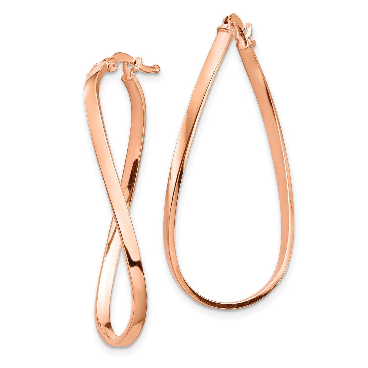 14k Rose Gold Twisted Teardrop Hoop Earrings, Polished Lightweight Modern Design