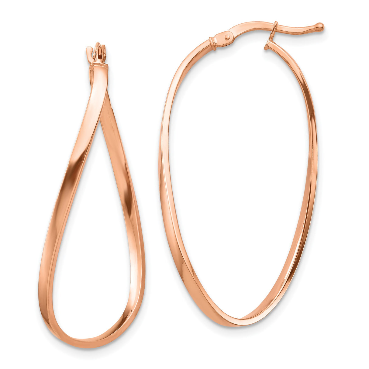 14k Rose Gold Twisted Teardrop Hoop Earrings, Polished Lightweight Modern Design
