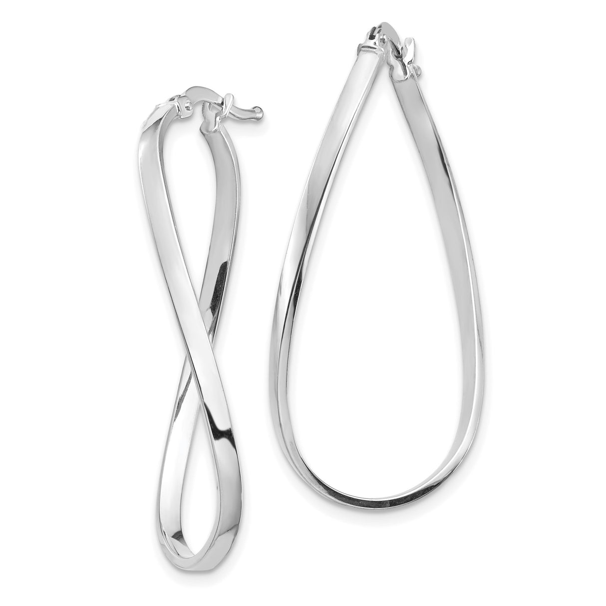 14k White Gold Twisted Teardrop Hoop Earrings, Polished Modern Minimalist Design for Women