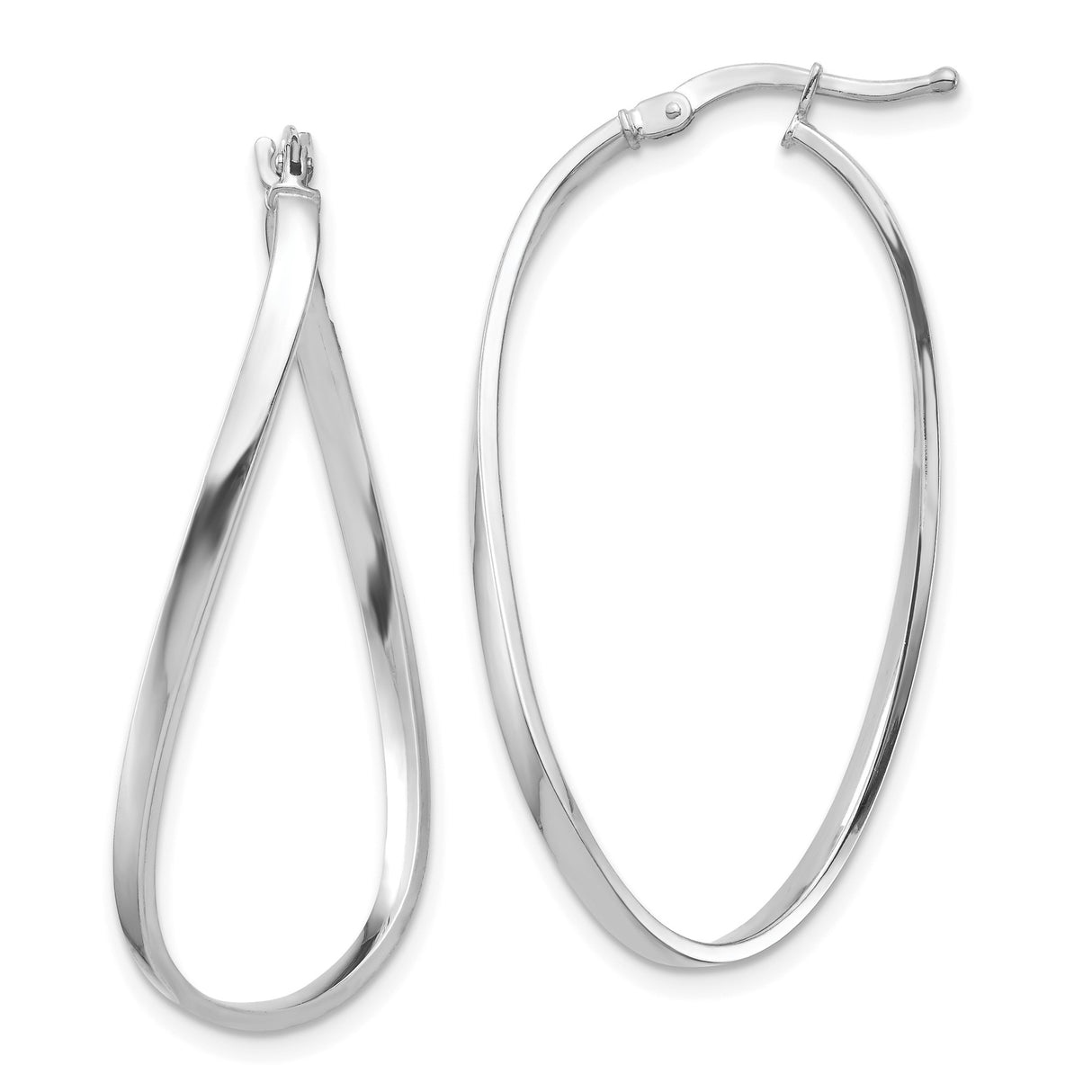 14k White Gold Twisted Teardrop Hoop Earrings, Polished Modern Minimalist Design for Women