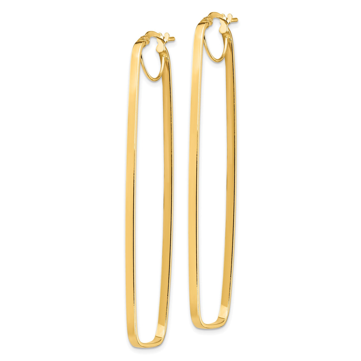 14k Yellow Gold Elongated Oval Hoop Earrings, Lightweight Minimalist Polished Design