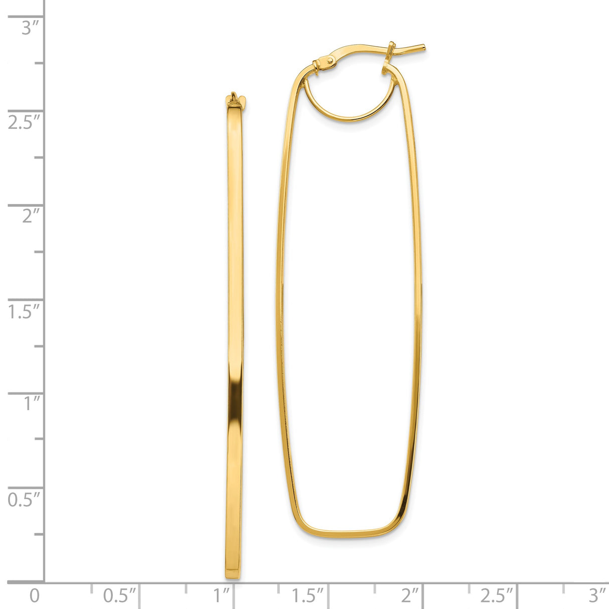 14k Yellow Gold Elongated Oval Hoop Earrings, Lightweight Minimalist Polished Design