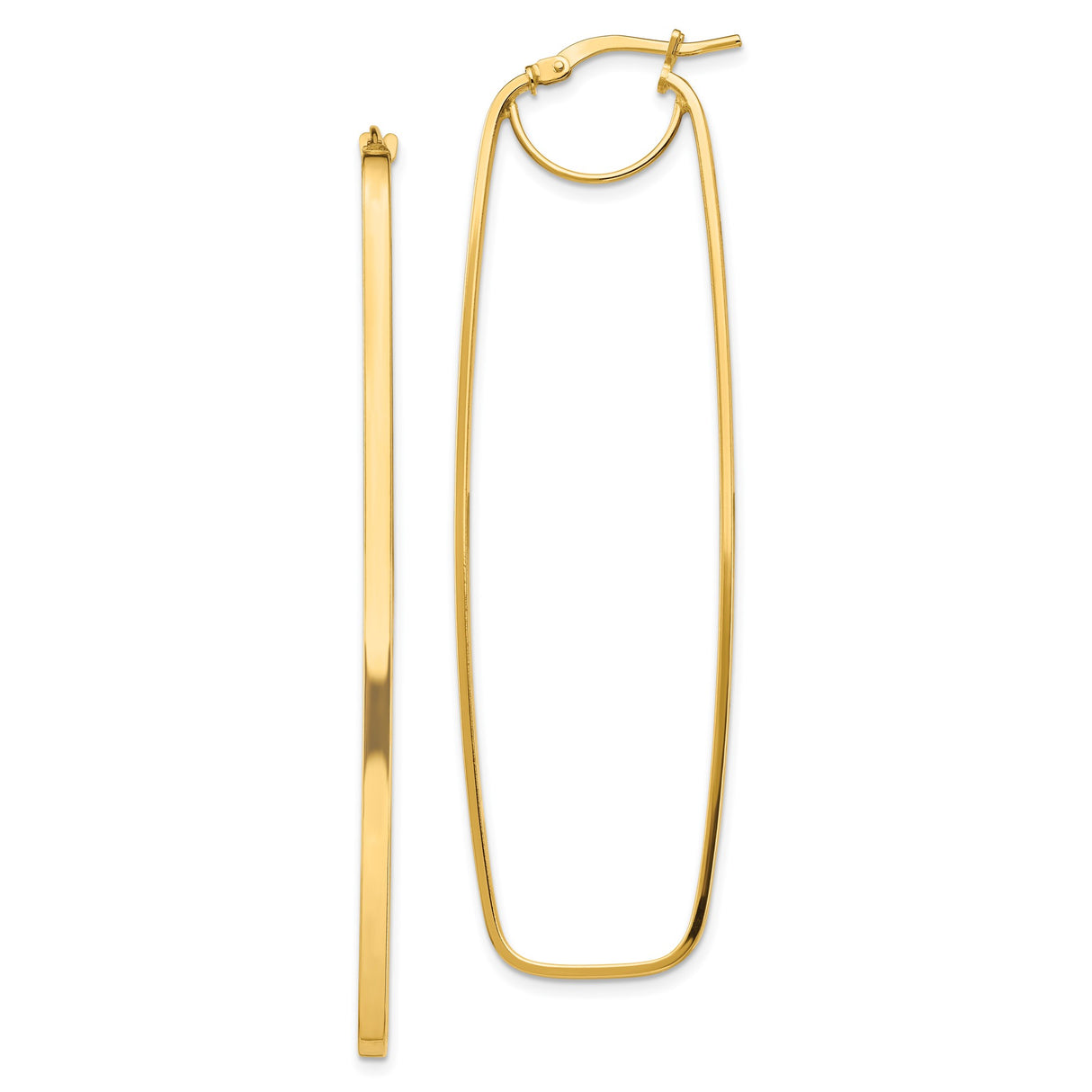 14k Yellow Gold Elongated Oval Hoop Earrings, Lightweight Minimalist Polished Design