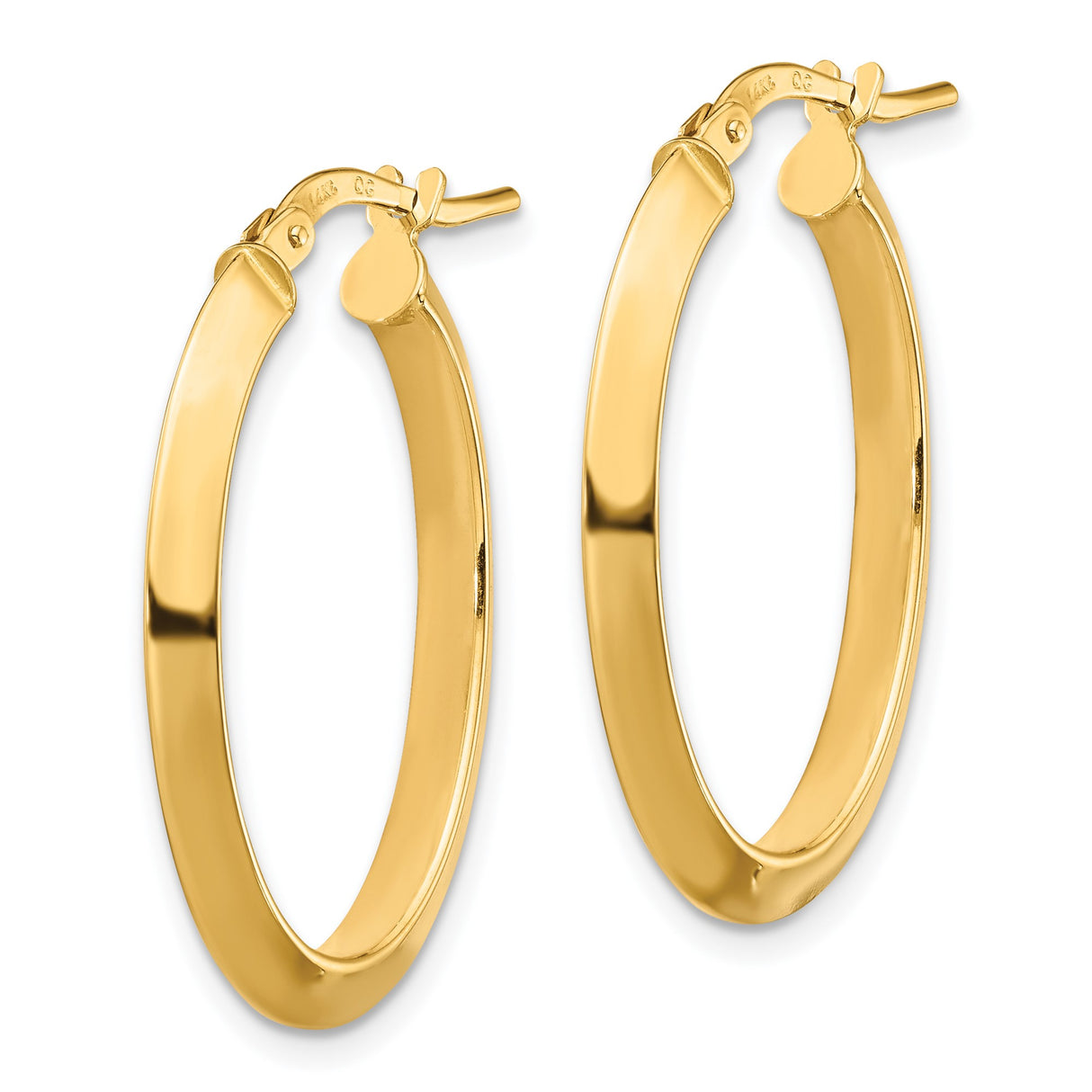 14k Yellow Gold Oval Hoop Earrings, Sleek High Polish, Lightweight Modern Design for Women