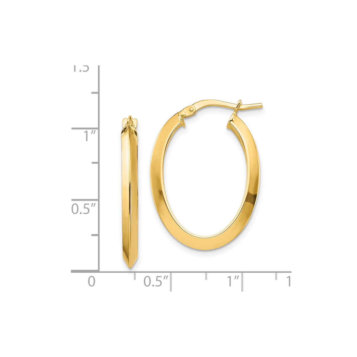 14k Yellow Gold Oval Hoop Earrings, Sleek High Polish, Lightweight Modern Design for Women