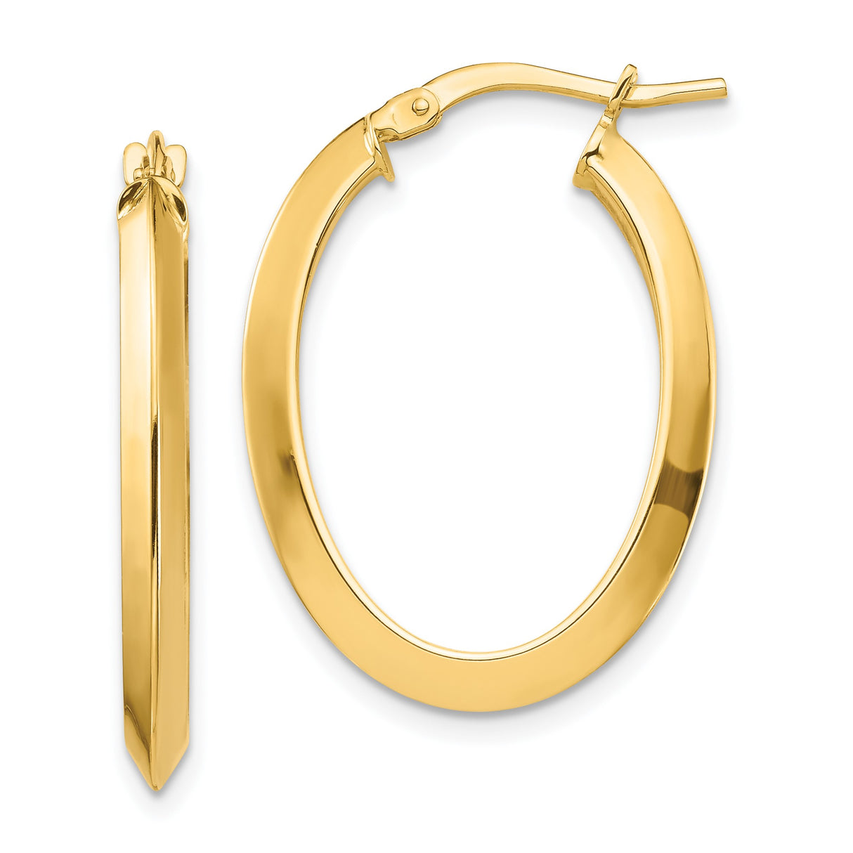 14k Yellow Gold Oval Hoop Earrings, Sleek High Polish, Lightweight Modern Design for Women