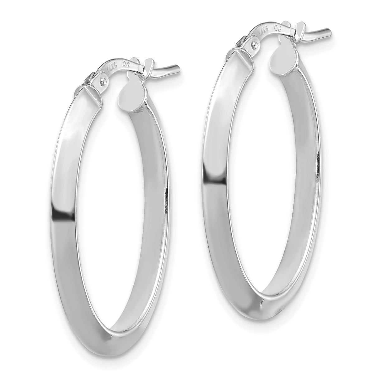 14k White Gold Oval Hoop Earrings, Polished Knife-Edge Design, Lightweight Minimalist Style