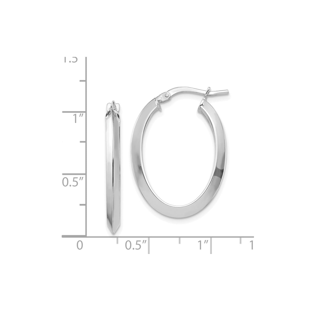 14k White Gold Oval Hoop Earrings, Polished Knife-Edge Design, Lightweight Minimalist Style
