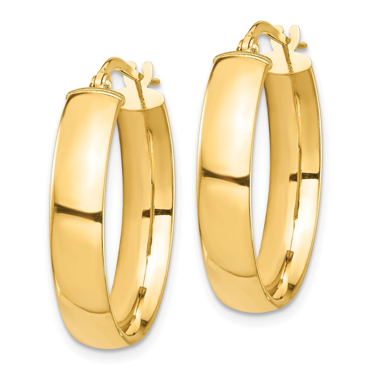 14k Yellow Gold Hoop Earrings, Classic Medium Round Hoops with Latch Back Closure