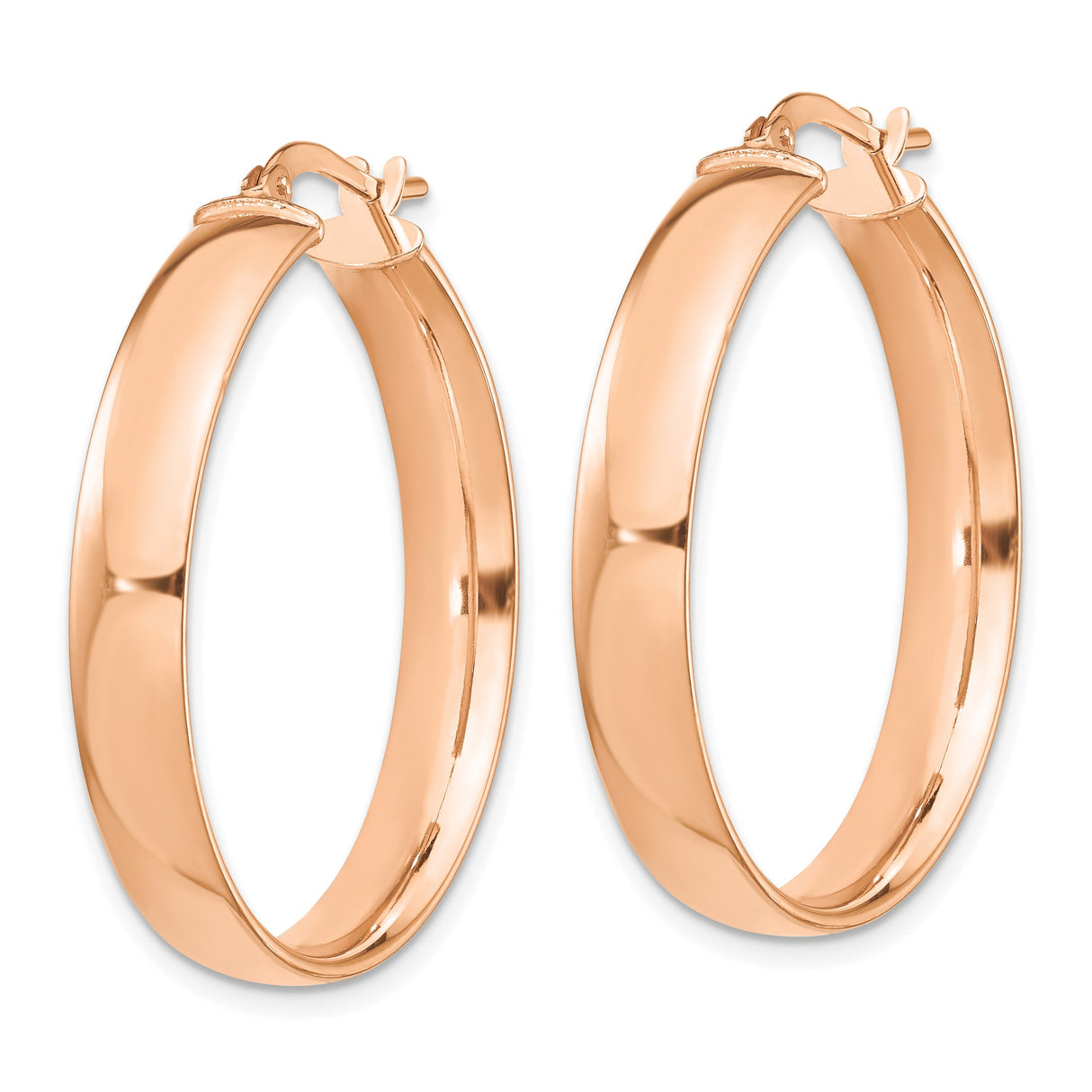 14k Rose Gold Hoop Earrings, Polished Round Hoops with Latch Back, Minimalist Design for Women