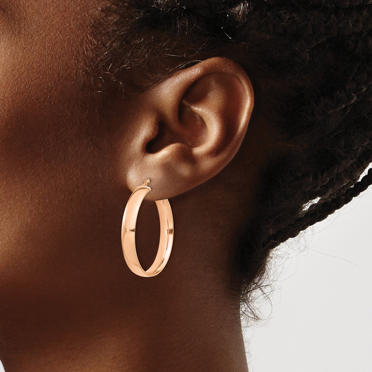 14k Rose Gold Hoop Earrings, Polished Round Hoops with Latch Back, Minimalist Design for Women