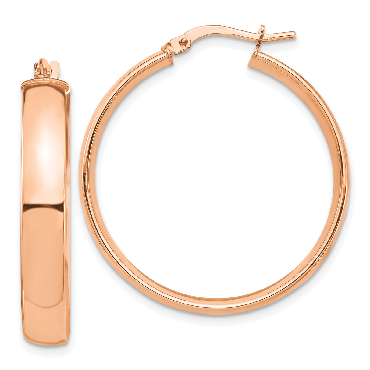 14k Rose Gold Hoop Earrings, Polished Round Hoops with Latch Back, Minimalist Design for Women