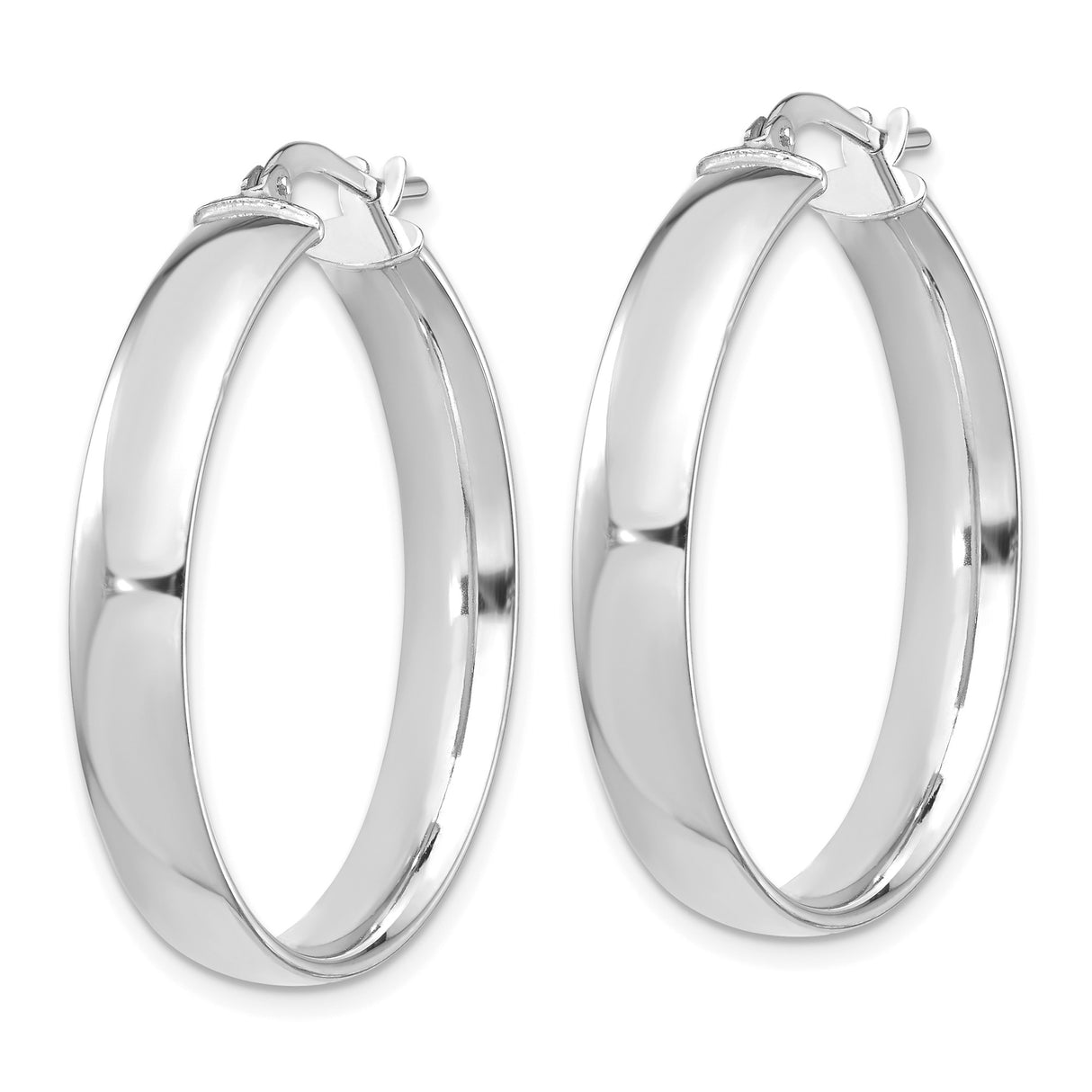 14k White Gold Hoop Earrings, Large Round Hoops with High Polish Finish, Hinged Closure