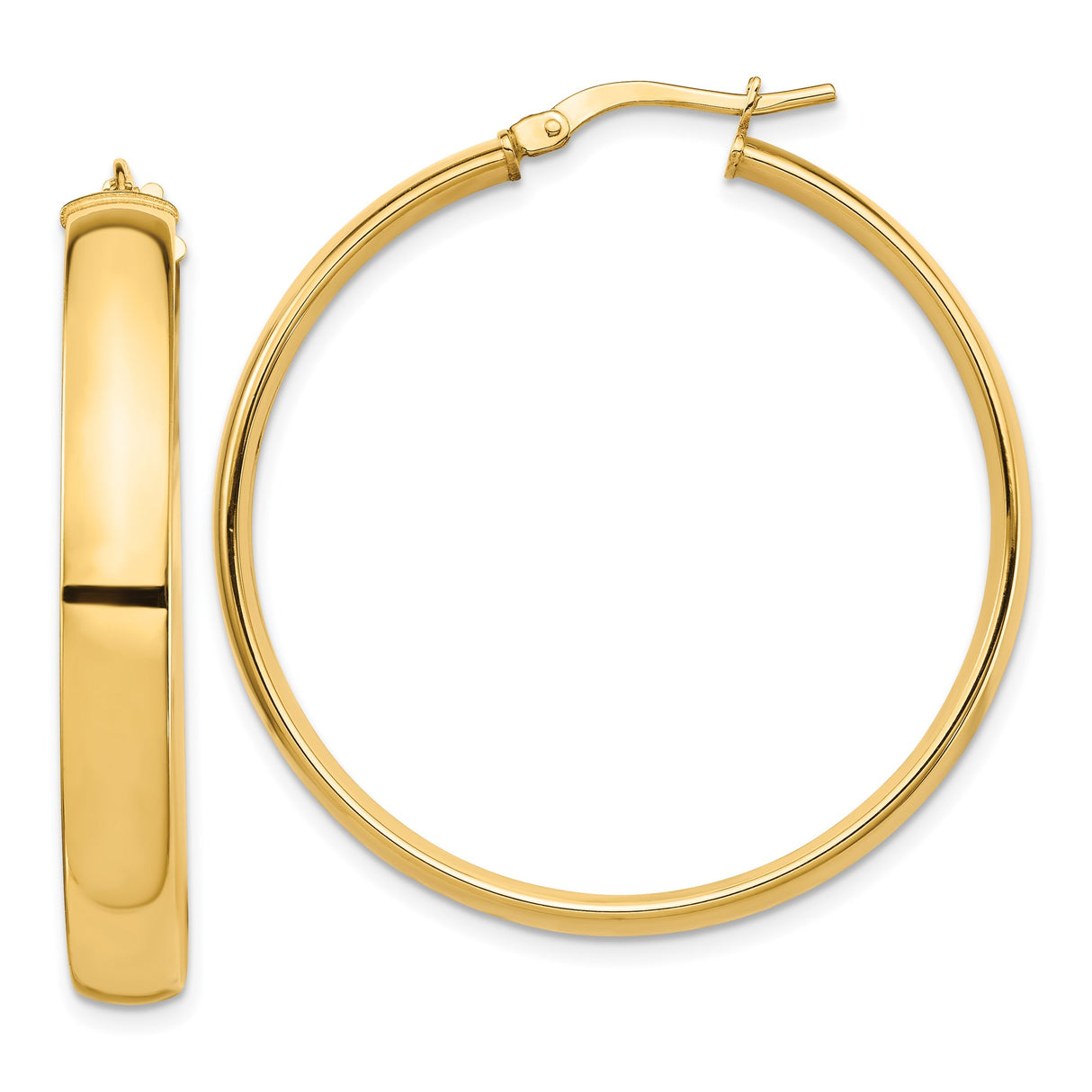 14k Yellow Gold Hoop Earrings, Polished Classic Round Hoops, Lightweight Minimalist Jewelry