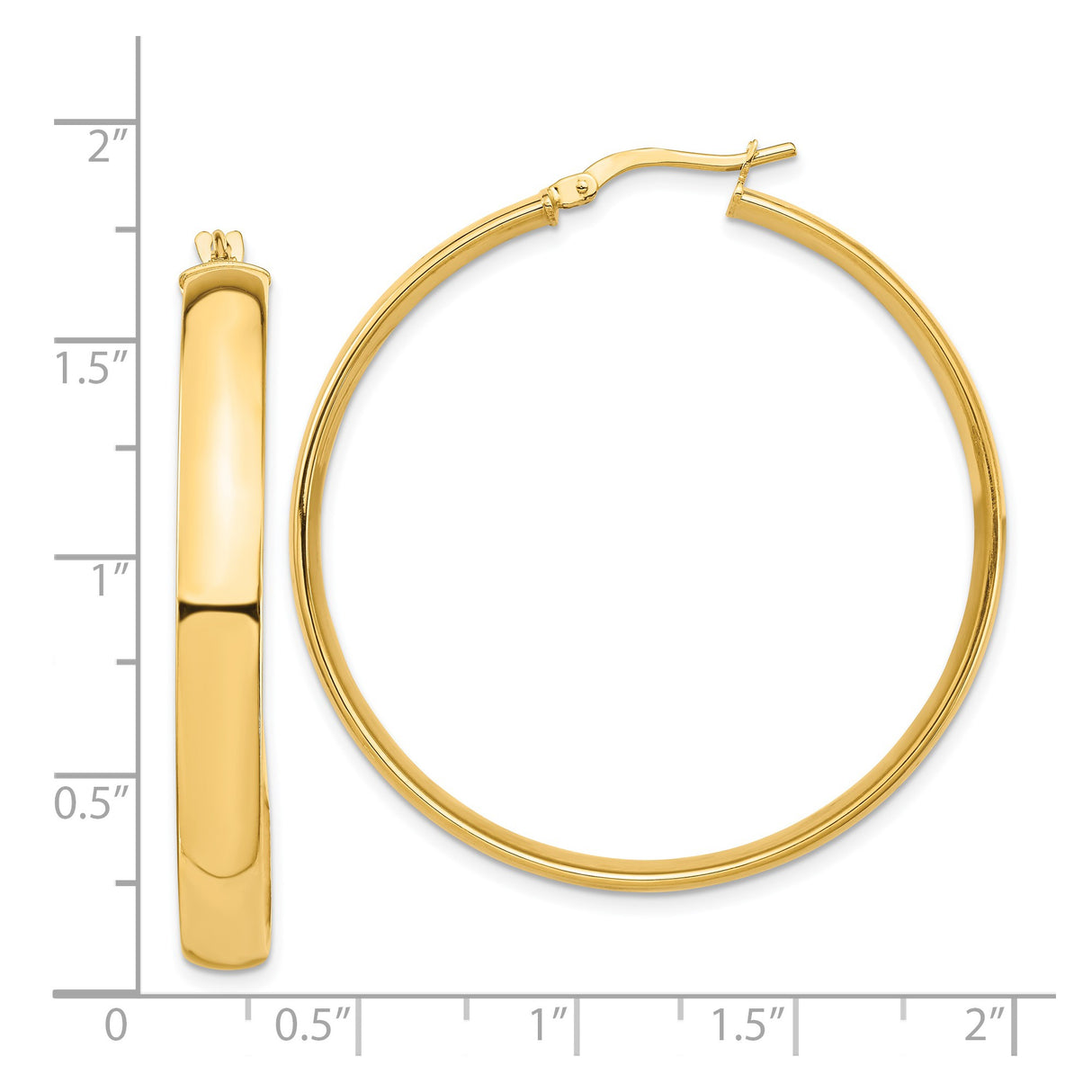 14k Yellow Gold Hoop Earrings, Classic Medium Round High Polish Design for Women