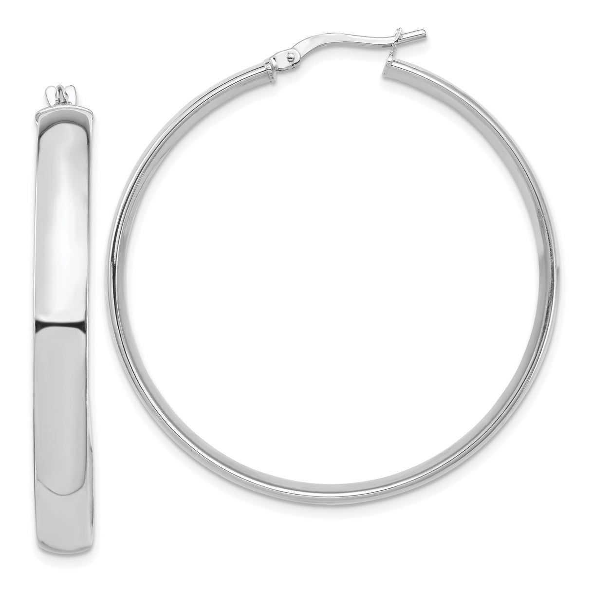 14k White Gold Hoop Earrings, Lightweight Round Design with High Polish Finish for Women