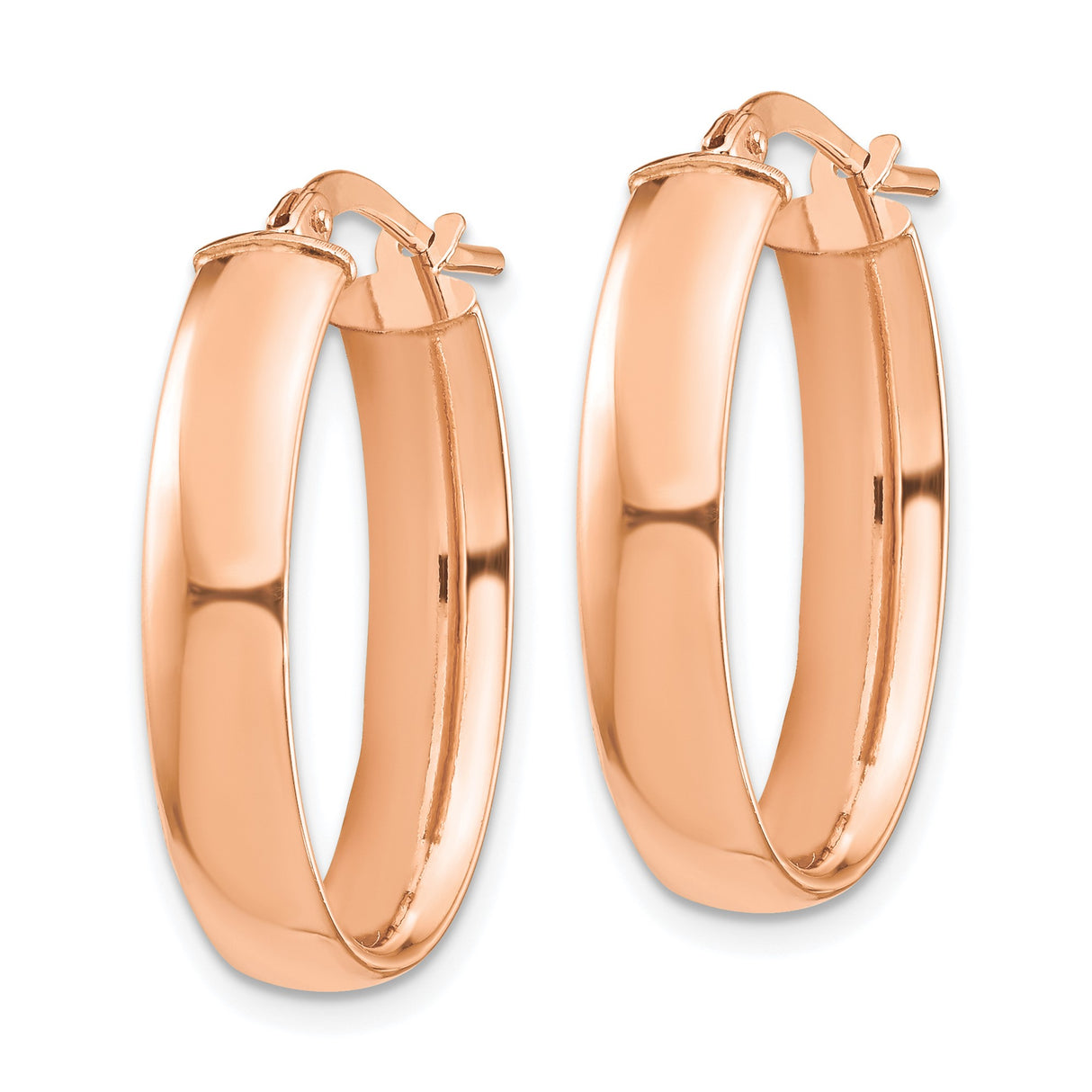 14k Rose Gold Oval Hoop Earrings with High Polish Finish and Latch Back Closure