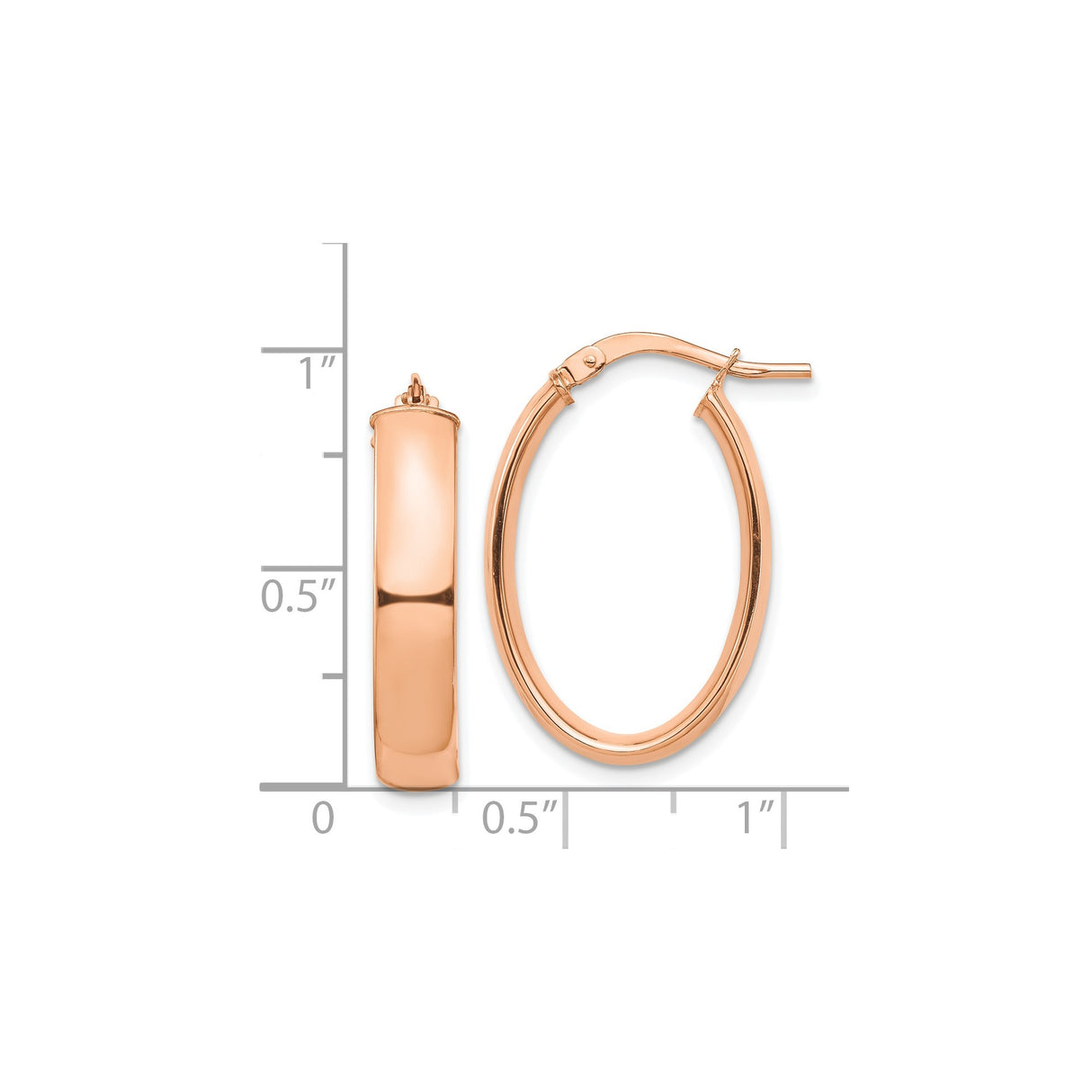 14k Rose Gold Oval Hoop Earrings with High Polish Finish and Latch Back Closure