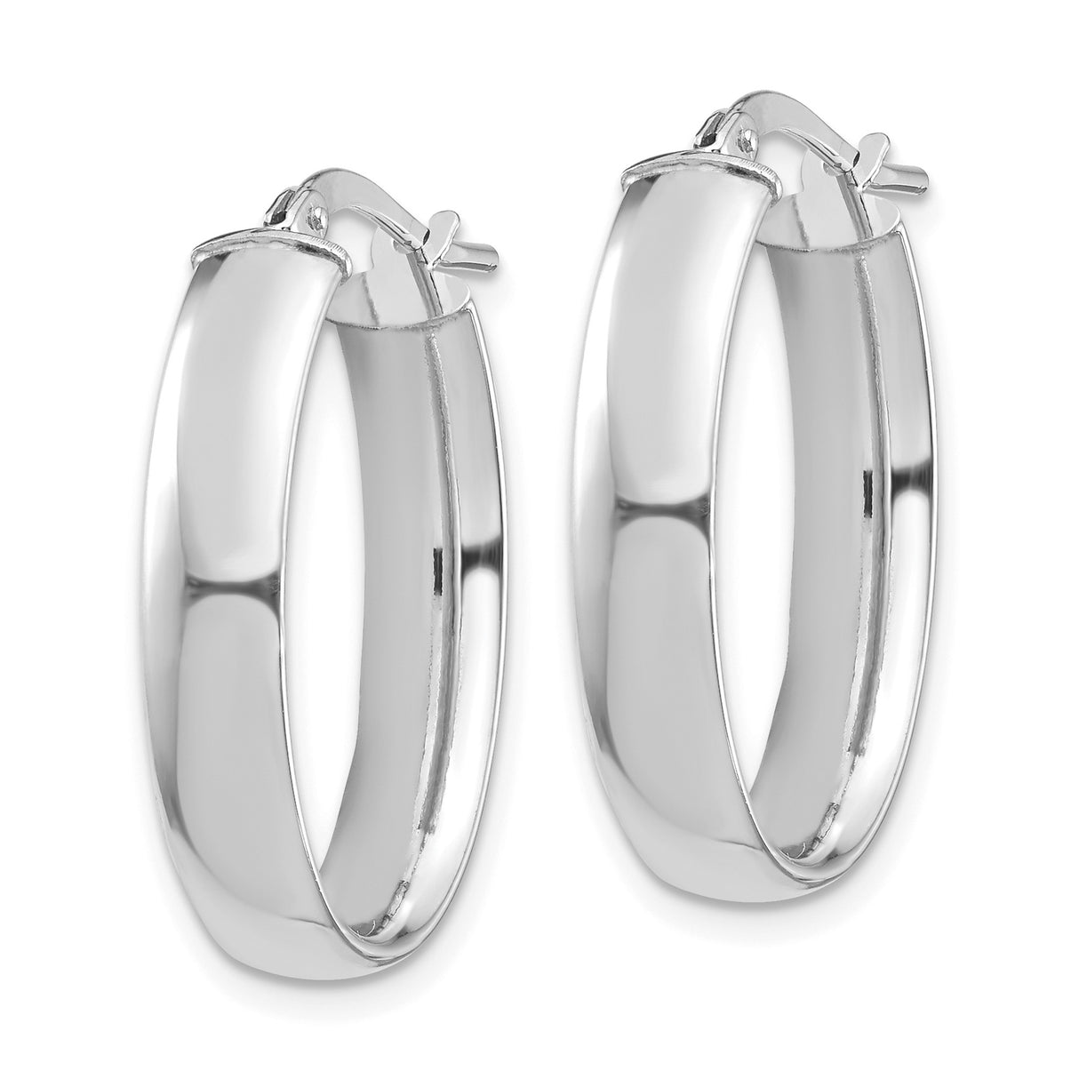 14k White Gold Oval Hoop Earrings, Polished Finish, Hinged Back Closure, Minimalist Style