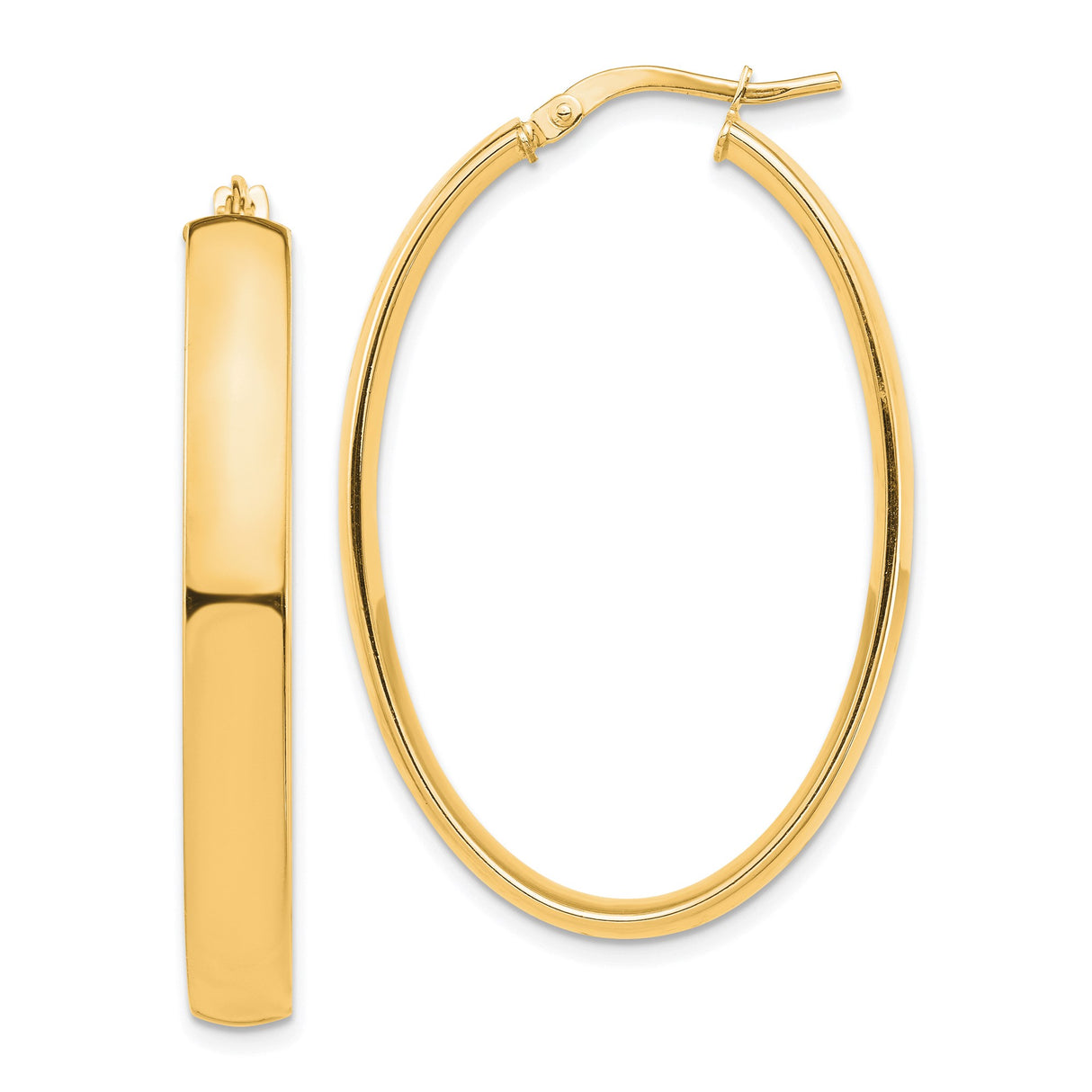 14k Yellow Gold Oval Hoop Earrings, Polished Finish, Classic Minimalist Style for Women